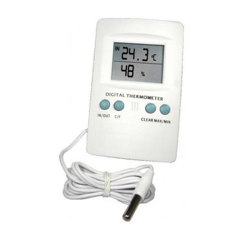 Misuratore di umidità e temperatura con sonda Termoigrometro digitale con sonda esterna: misura temperatura e umidità in percentuale.